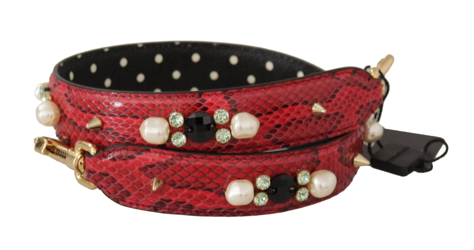 Dolce & Gabbana Red Python Leather Crystals Reversible Shoulder Strap - Ellie Belle