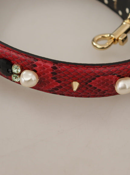 Dolce & Gabbana Red Python Leather Crystals Reversible Shoulder Strap - Ellie Belle