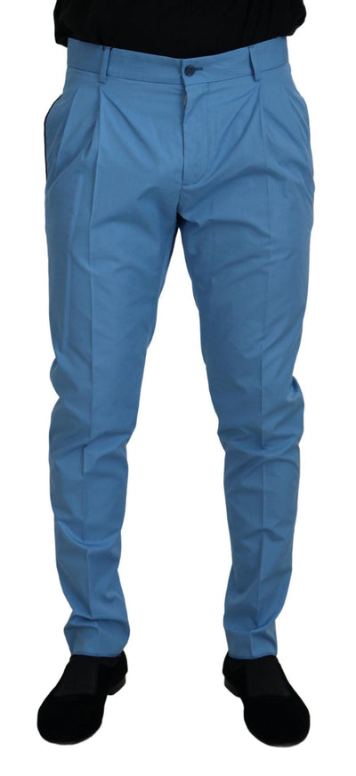 Dolce & Gabbana Blue Cotton Silk Trousers Chinos Pants - Ellie Belle