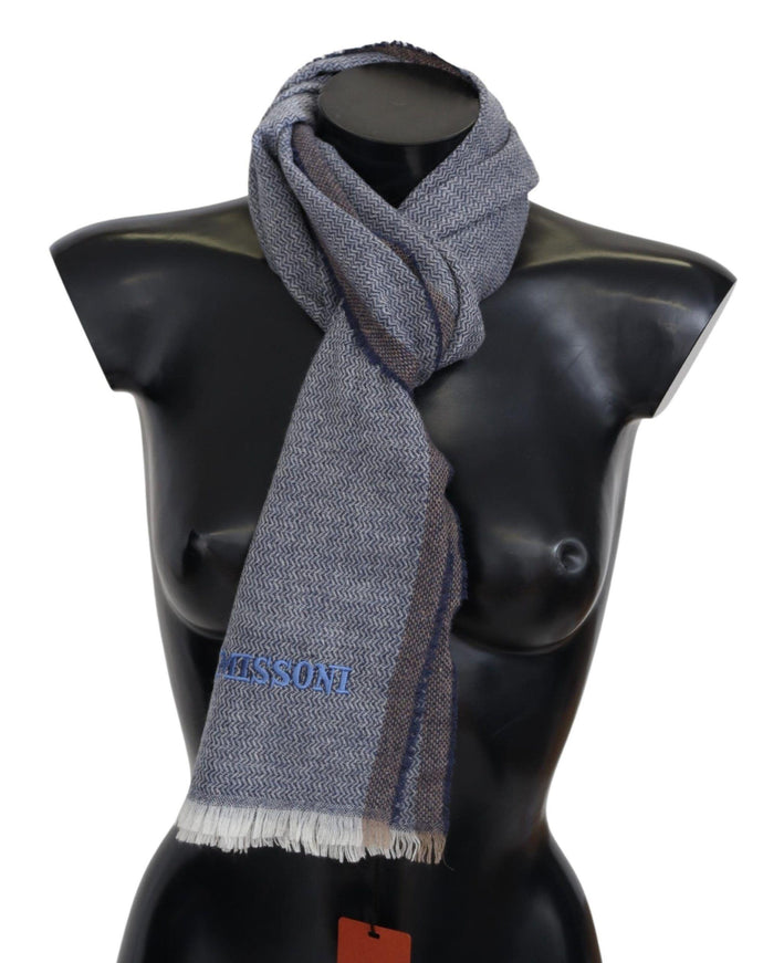 Missoni Gray Striped Wool Unisex Neck Wrap Fringes Scarf - Ellie Belle