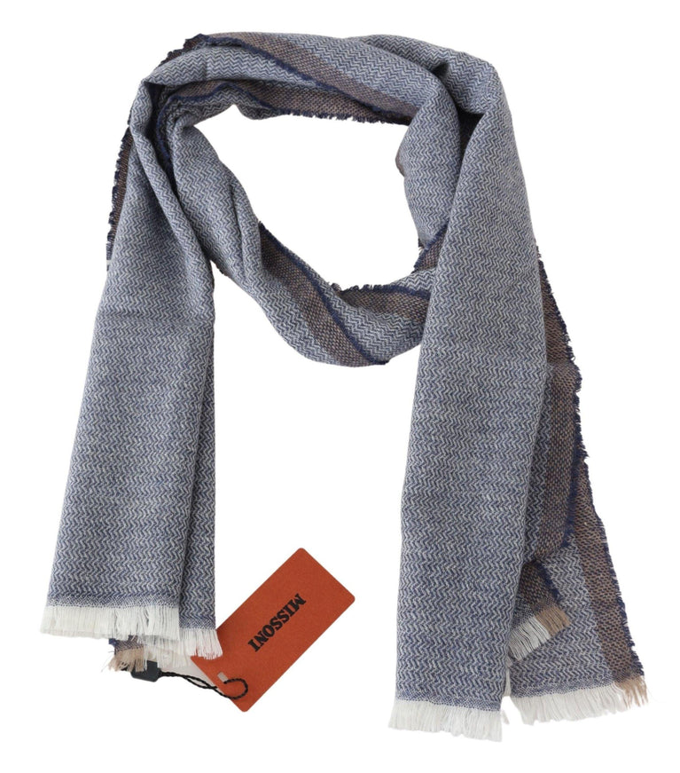 Missoni Gray Striped Wool Unisex Neck Wrap Fringes Scarf - Ellie Belle