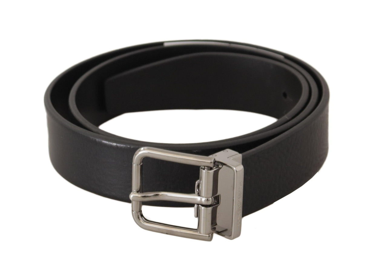 Dolce & Gabbana Black Calf Leather Silver Tone Metal Buckle Belt - Ellie Belle