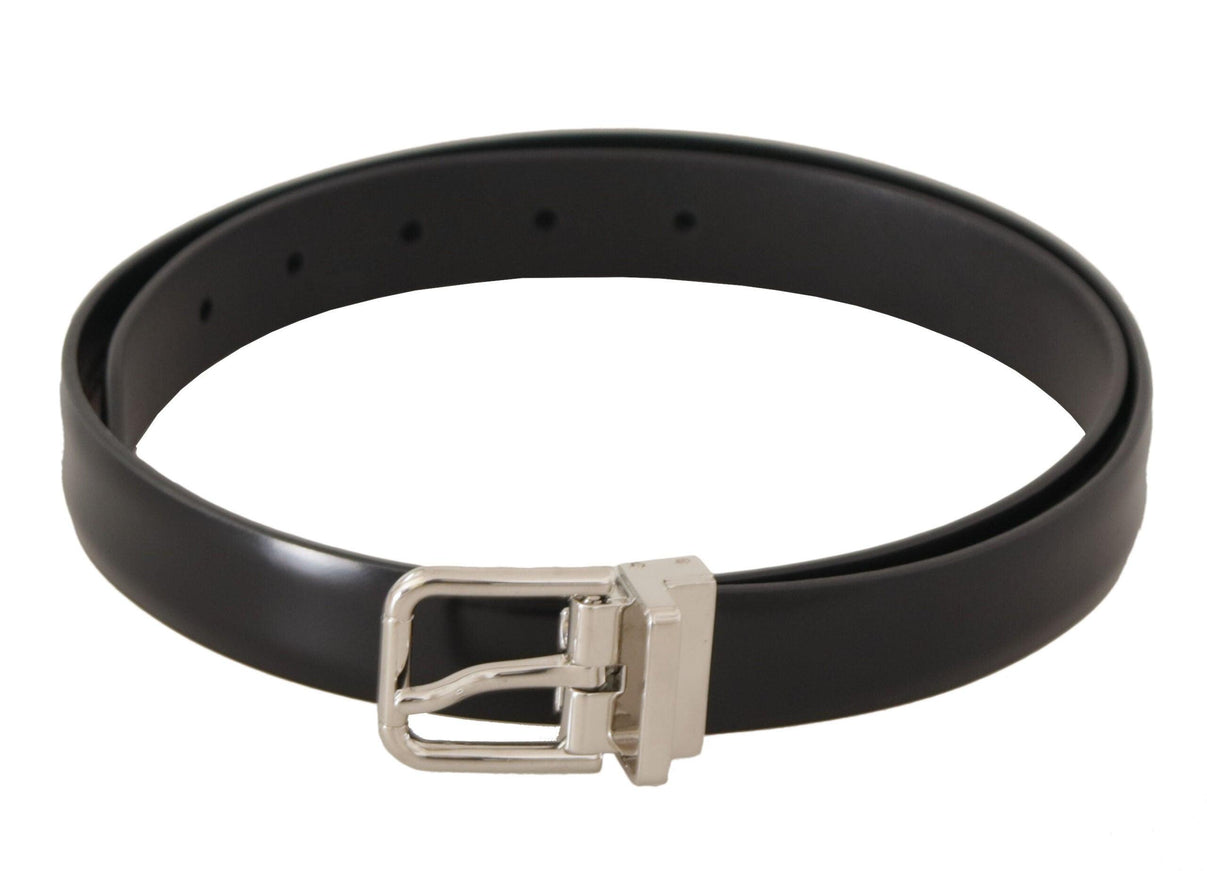 Dolce & Gabbana Black Calf Leather Silver Metal Logo Buckle Belt - Ellie Belle