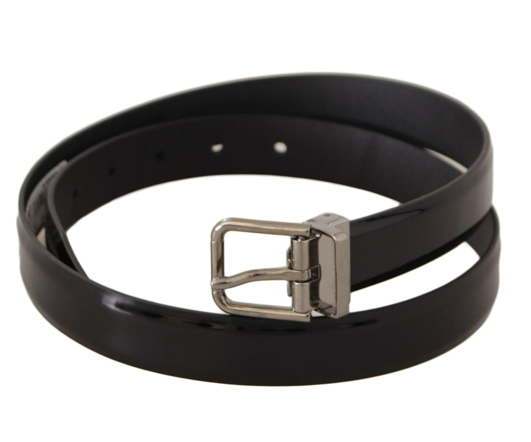 Dolce & Gabbana Black Calf Leather Silver Tone Metal Buckle Belt - Ellie Belle