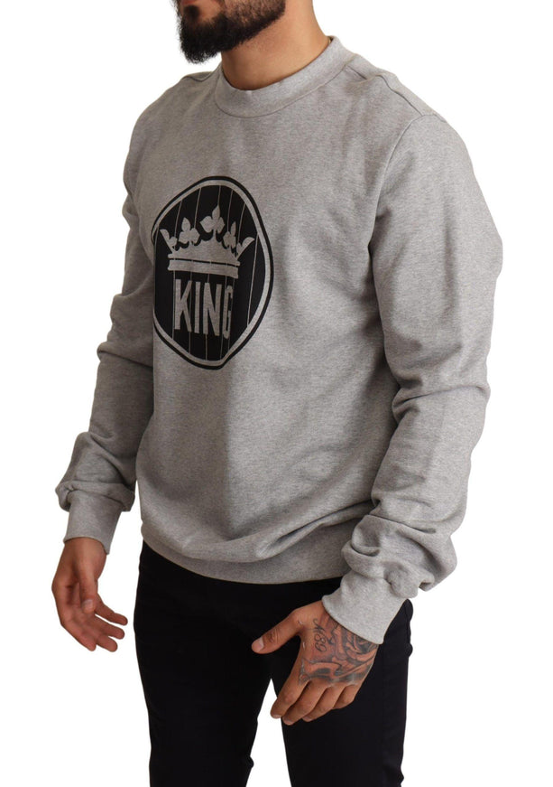 Dolce & Gabbana Gray Crown King Print Cotton Sweater - Ellie Belle