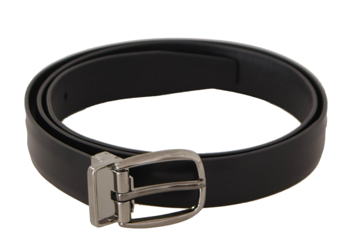 Dolce & Gabbana Black Calf Leather Silver Tone Metal Buckle Belt - Ellie Belle