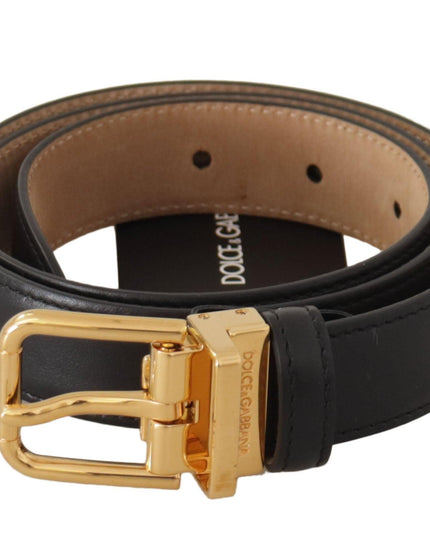 Dolce & Gabbana Black Calf Leather Gold Metal Logo Waist Buckle Belt