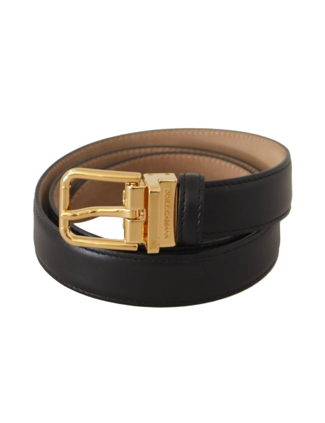 Dolce & Gabbana Black Calf Leather Gold Metal Logo Waist Buckle Belt - Ellie Belle