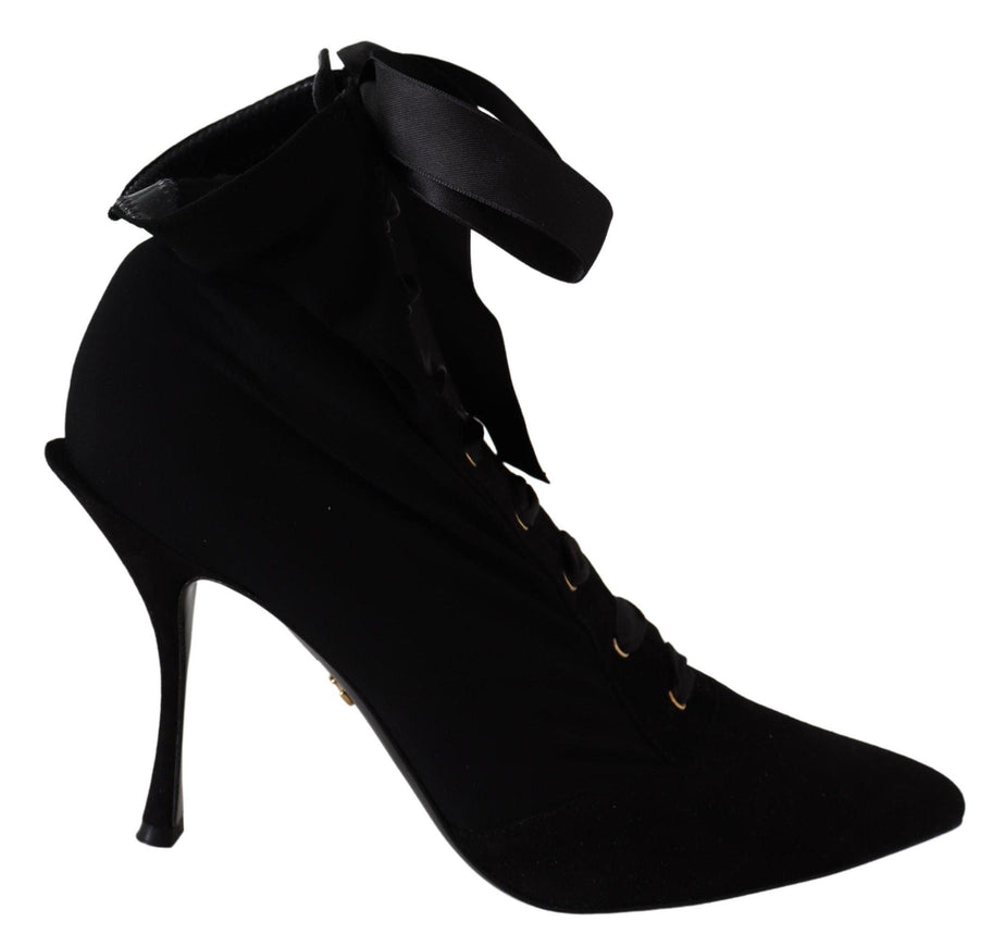 Dolce & Gabbana Black Stretch Short Ankle Boots Shoes - Ellie Belle