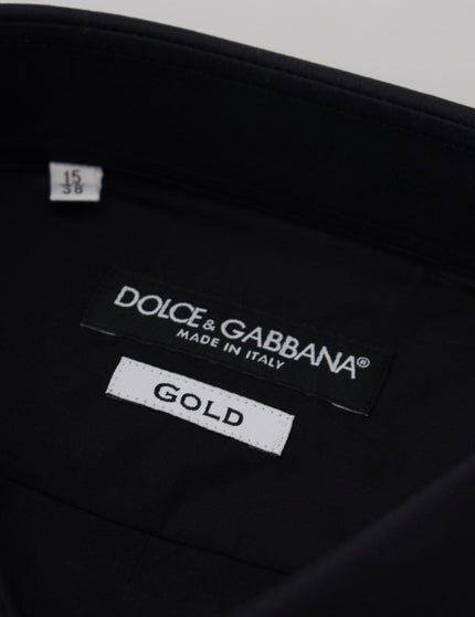 Dolce & Gabbana Black Cotton Slim Fit Formal Dress GOLD Shirt - Ellie Belle