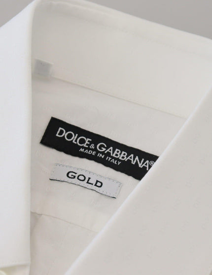 Dolce & Gabbana White Cotton Slim Fit Formal Dress GOLD Shirt - Ellie Belle