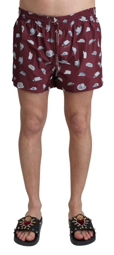 Dolce & Gabbana Maroon Hats Print Beachwear Shorts Swimwear - Ellie Belle