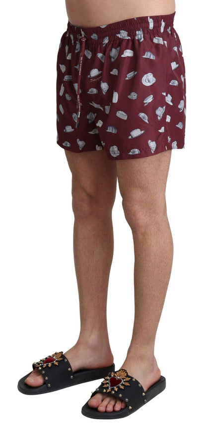 Dolce & Gabbana Maroon Hats Print Beachwear Shorts Swimwear - Ellie Belle