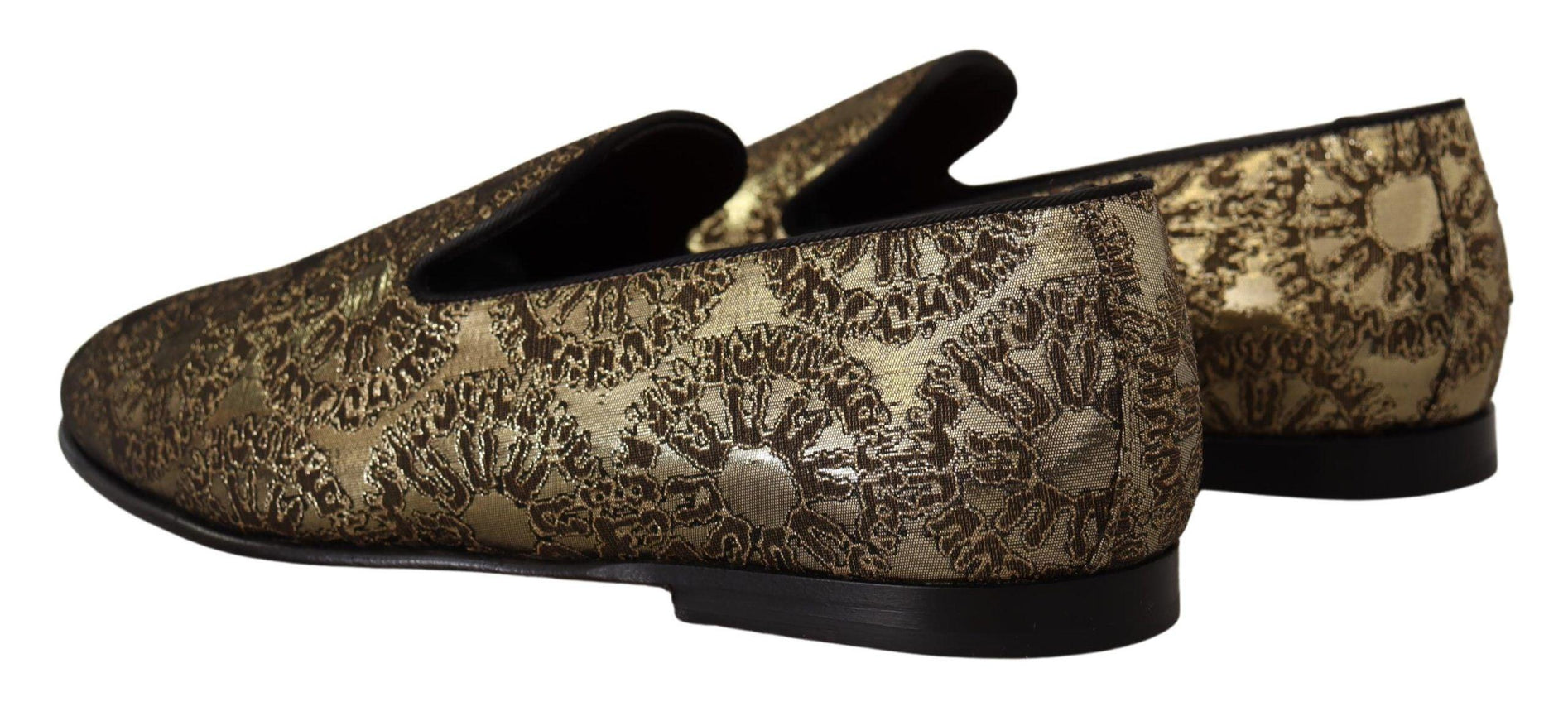 Dolce & Gabbana Gold Jacquard Flats Mens Loafers Shoes - Ellie Belle