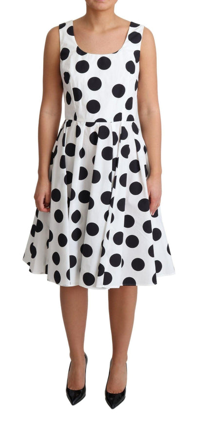 Dolce & Gabbana White Polka Dotted Cotton A-Line Dress - Ellie Belle