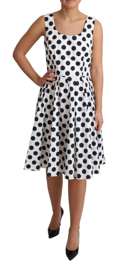 Dolce & Gabbana White Polka Dotted Cotton A-Line Dress - Ellie Belle