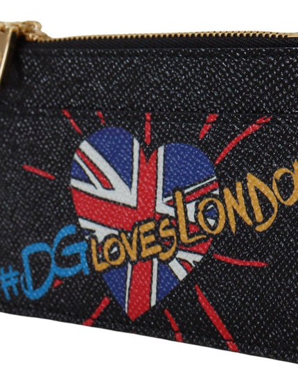 Dolce & Gabbana Black Leather #DGLovesLondon Women Cardholder Coin Case Wallet