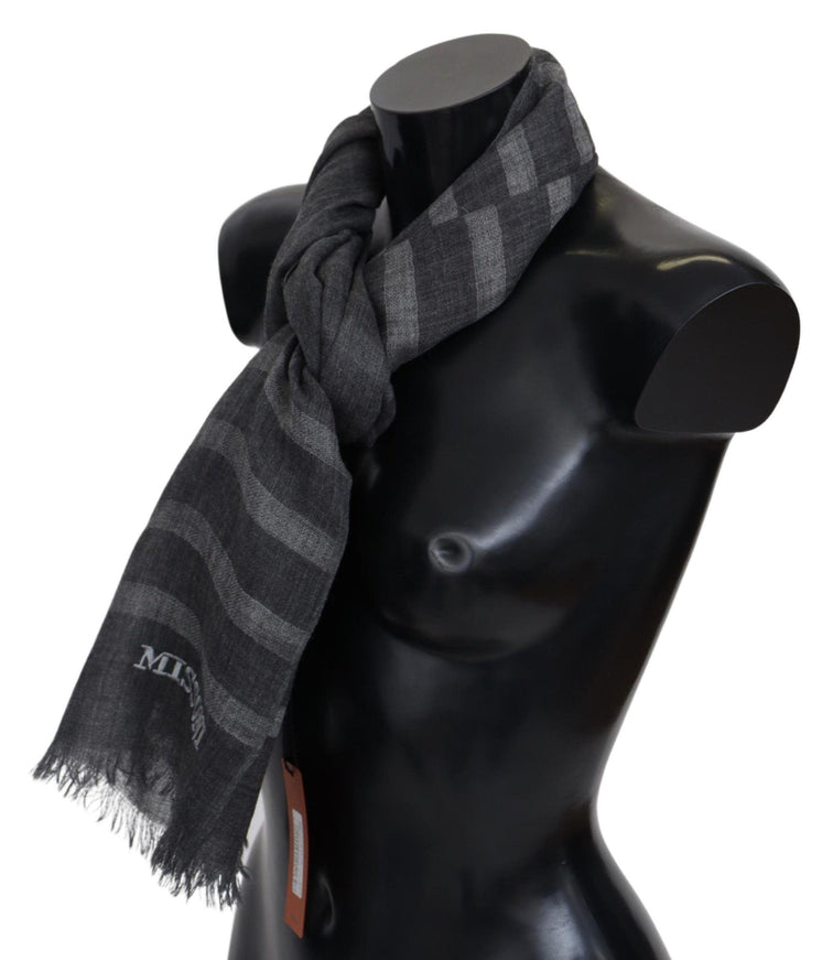 Missoni Gray Striped Wool Unisex Neck Wrap Fringes Scarf - Ellie Belle