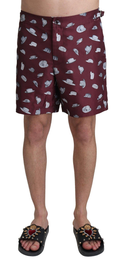 Dolce & Gabbana Maroon Hats Print Beachwear Shorts Swimwear - Ellie Belle