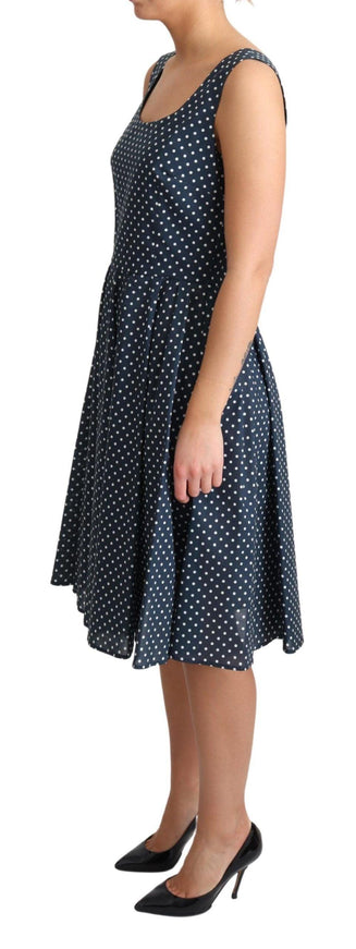 Dolce & Gabbana Blue Dotted Cotton A-Line Gown Dress - Ellie Belle