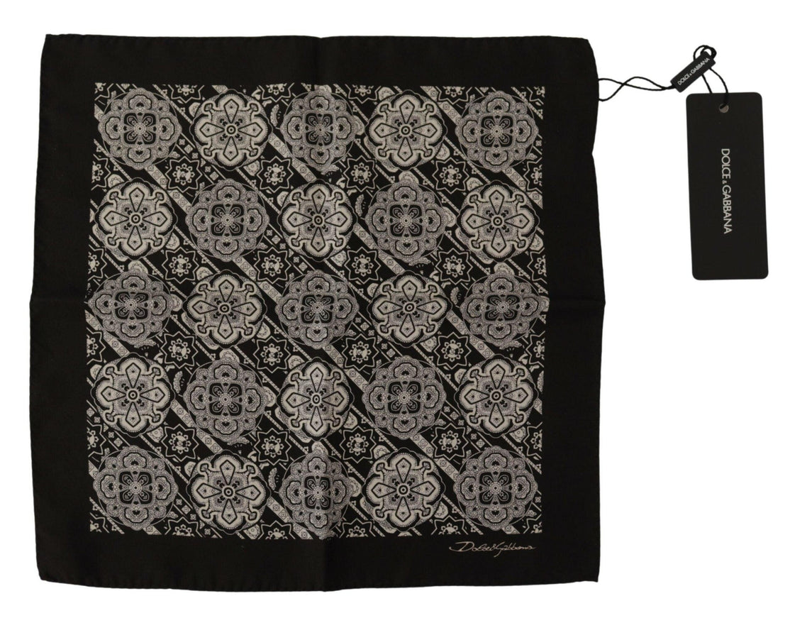 Dolce & Gabbana Black Patterned DG Printed Square Handkerchief Scarf - Ellie Belle