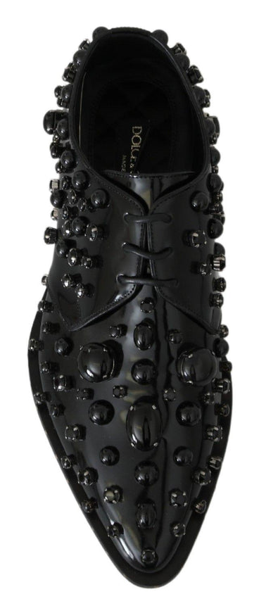 Dolce & Gabbana Black Leather Crystals Dress Broque Shoes - Ellie Belle