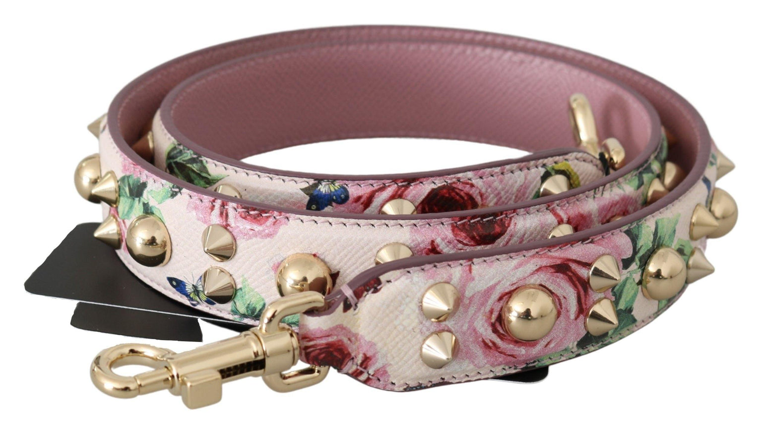 Dolce & Gabbana Pink Floral Leather Stud Accessory Shoulder Strap - Ellie Belle