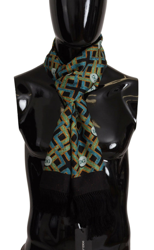 Dolce & Gabbana Multicolor DG Logo Shawl Warm Neck Wrap Fringe Scarf - Ellie Belle