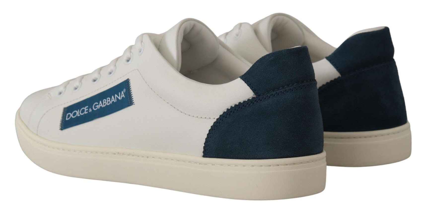 Dolce & Gabbana White Blue Leather Low Top Sneakers - Ellie Belle