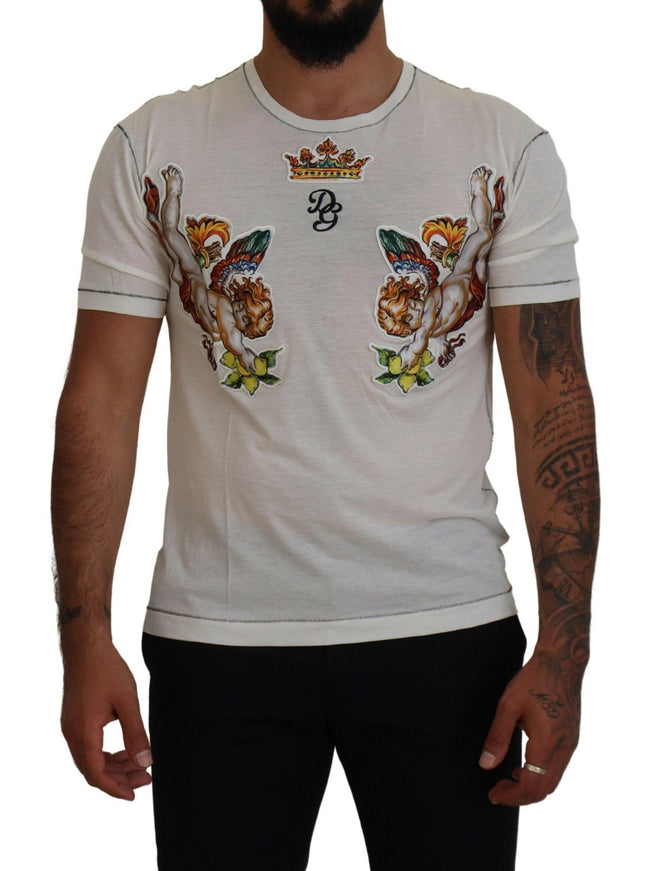 Dolce & Gabbana White Printed Short Sleeves Men T-shirt - Ellie Belle