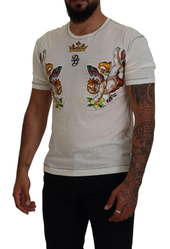 Dolce & Gabbana White Printed Short Sleeves Men T-shirt - Ellie Belle