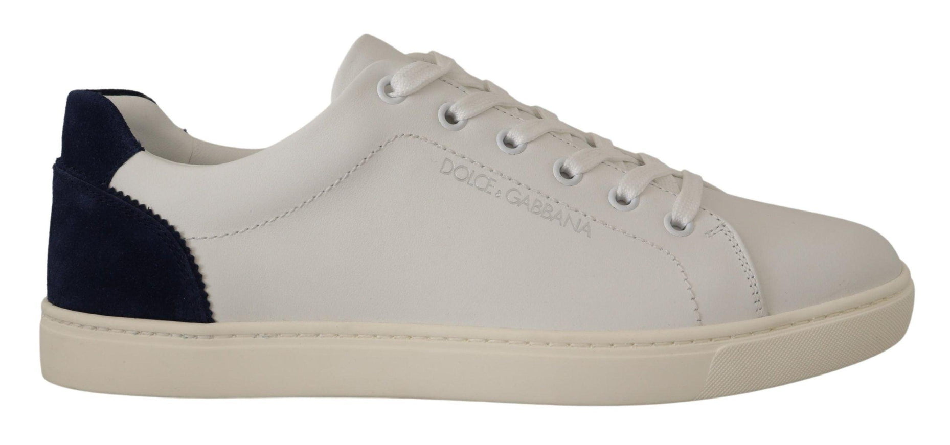 Dolce & Gabbana White Blue Leather Low Top Sneakers - Ellie Belle