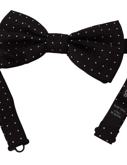 Dolce & Gabbana Black White Polka Dot Silk Adjustable Neck Papillon Bow Tie - Ellie Belle