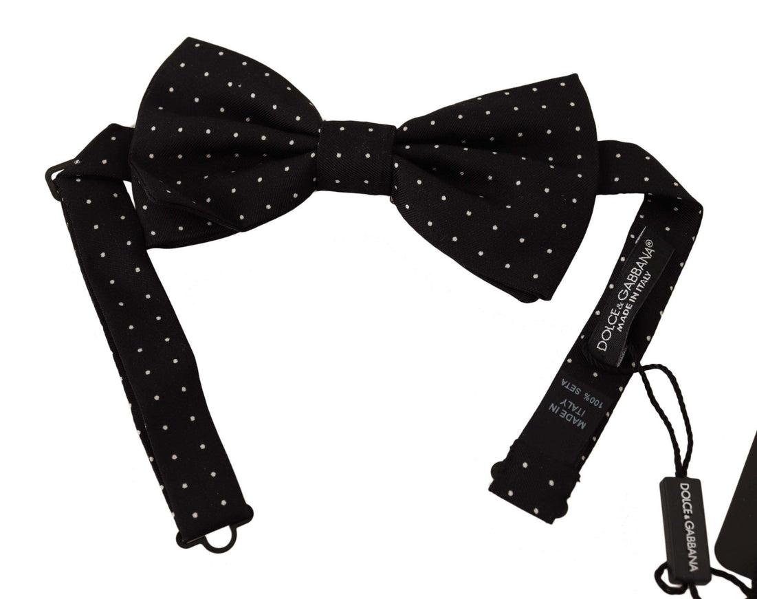 Dolce & Gabbana Black White Polka Dot Silk Adjustable Neck Papillon Bow Tie - Ellie Belle