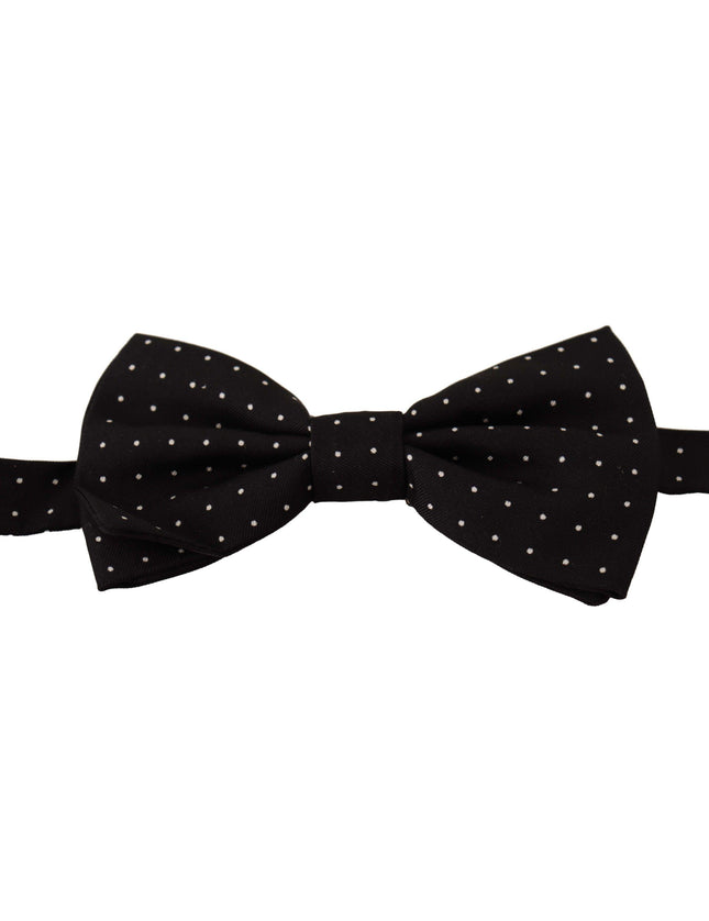 Dolce & Gabbana Black White Polka Dot Silk Adjustable Neck Papillon Bow Tie - Ellie Belle