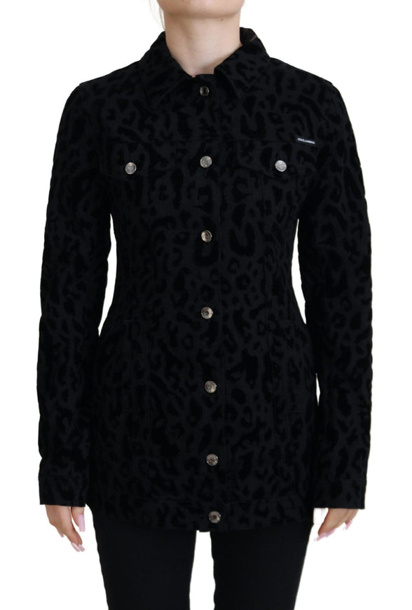 Dolce & Gabbana Black Leopard Long Sleeve Denim Cotton Jacket - Ellie Belle