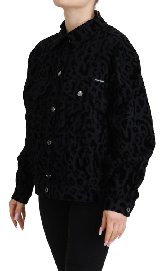 Dolce & Gabbana Black Leopard Long Sleeve Denim Cotton Jacket - Ellie Belle