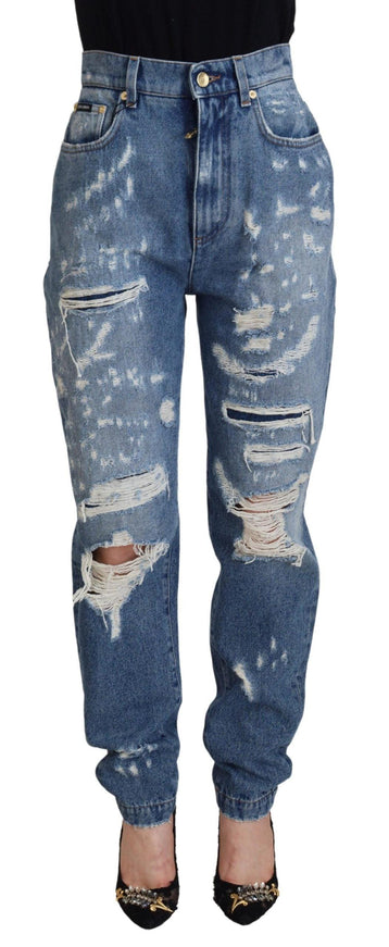 Dolce & Gabbana Blue Washed Cotton Tattered Denim Jeans - Ellie Belle