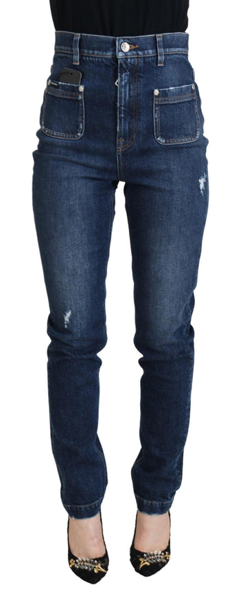 Dolce & Gabbana Blue Cotton High Waist Skinny Denim Jeans - Ellie Belle