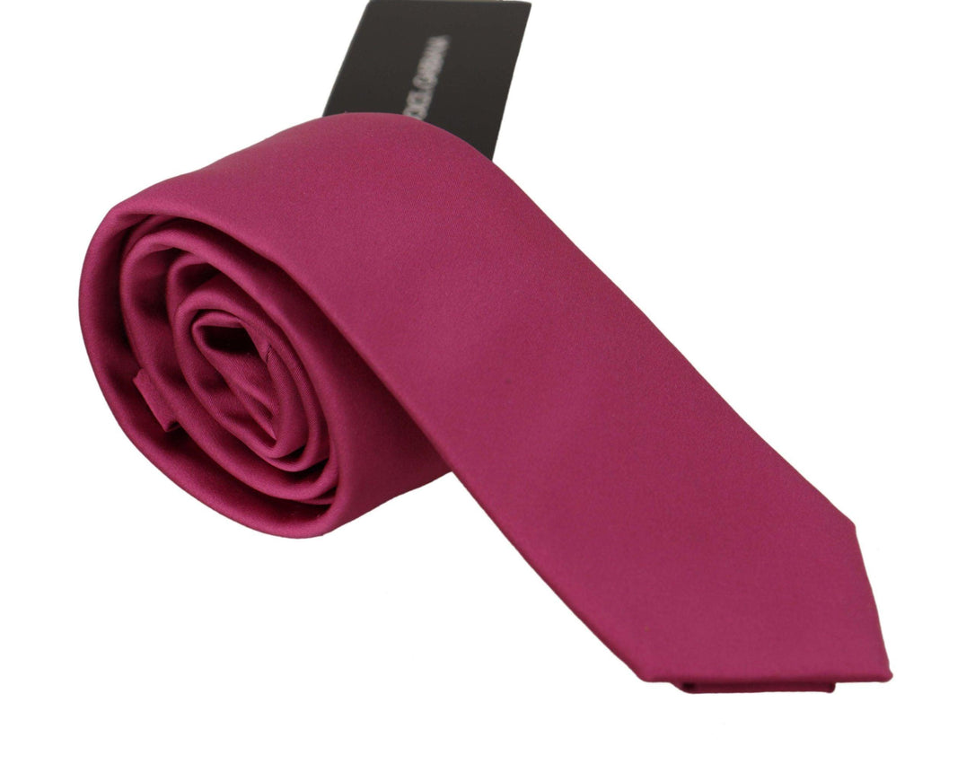 Dolce & Gabbana Pink Solid Print Silk Adjustable Necktie Accessory Tie - Ellie Belle