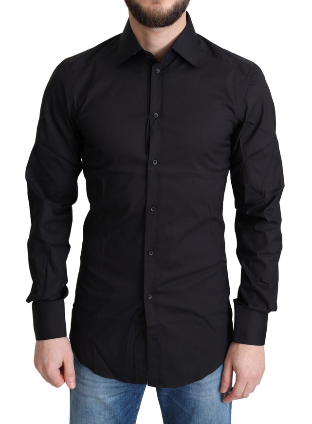 Dolce & Gabbana Men's Black Cotton Blend Formal Dress Shirt - Ellie Belle