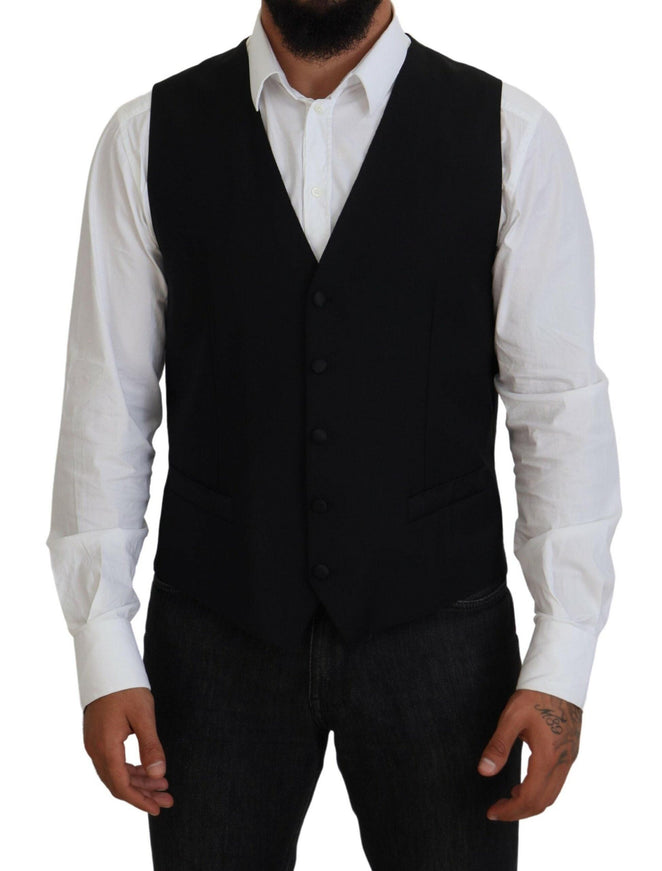 Dolce & Gabbana Men's Black Virgin Wool Waistcoat Formal Vest - Ellie Belle