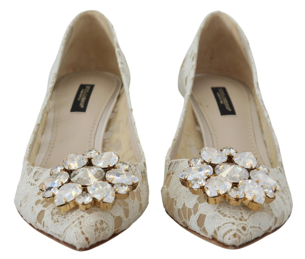 Dolce & Gabbana White Taormina Lace Crystal Heels Pumps Shoes - Ellie Belle