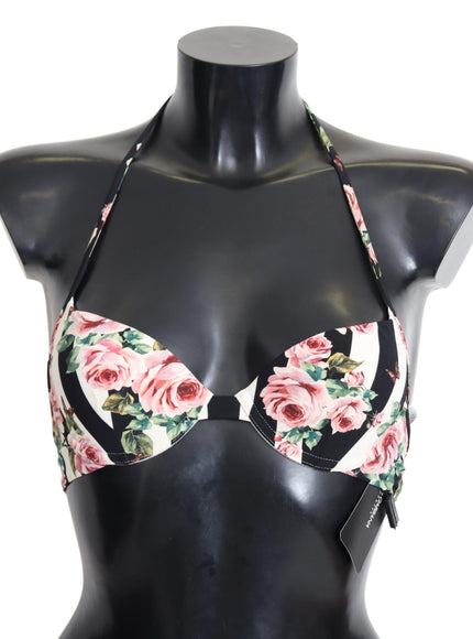 Dolce & Gabbana Multicolor Striped Rose Print Swimwear Bikini Tops - Ellie Belle