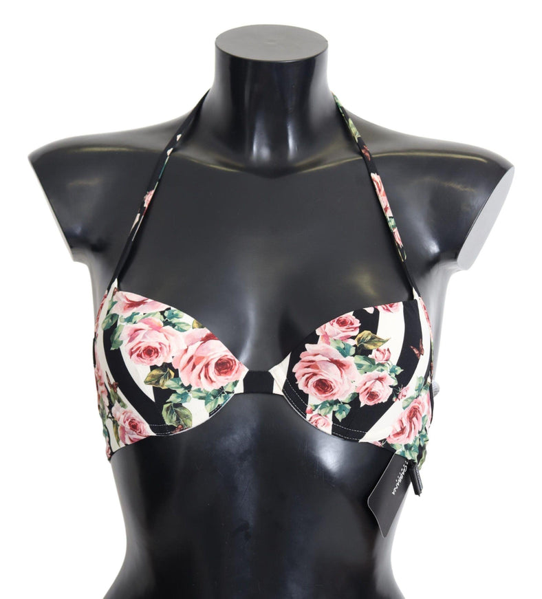 Dolce & Gabbana Multicolor Striped Rose Print Swimwear Bikini Tops - Ellie Belle