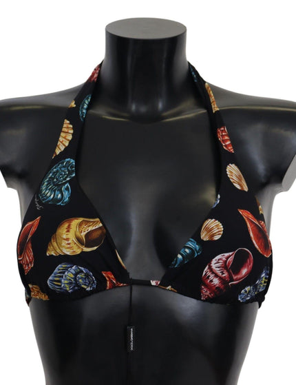 Dolce & Gabbana Black Seashells Print Halter Swimwear Bikini Tops - Ellie Belle