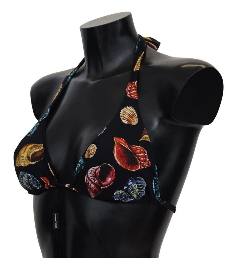 Dolce & Gabbana Black Seashells Print Halter Swimwear Bikini Tops - Ellie Belle