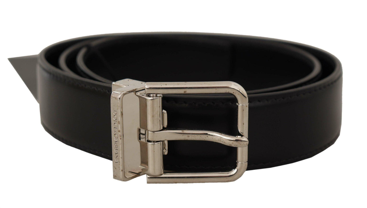 Dolce & Gabbana Black Calf Leather Silver Tone Metal Buckle Belt - Ellie Belle