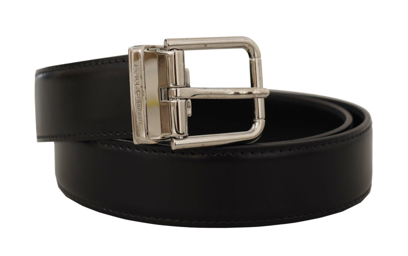 Dolce & Gabbana Black Calf Leather Silver Tone Metal Buckle Belt - Ellie Belle