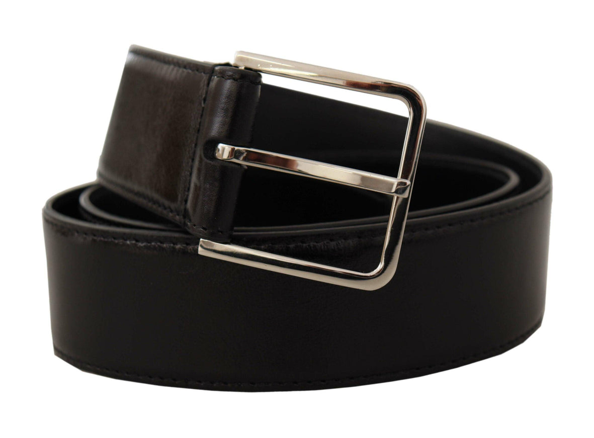 Dolce & Gabbana Black Calf Leather Logo Engraved Metal Buckle Belt - Ellie Belle